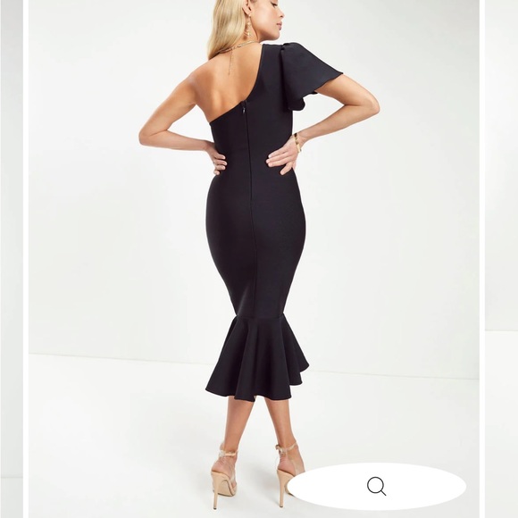 ✨NWT✨ VICI Bold Moves One Shoulder Ruffle Bodycon Midi Dress in Black - XL - Picture 4 of 9